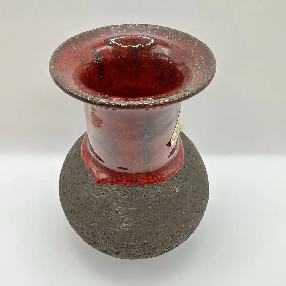 Lehmann Keramik Vase Fat Lava Mid Century Denmark Red Glaze Chamotte Fireclay